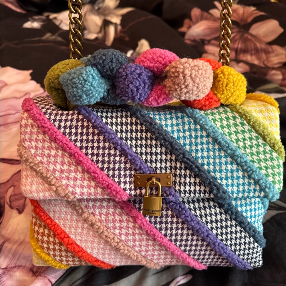 Kurt Geiger Red and Pink Quilted Shoulder Bag with Chain Straps